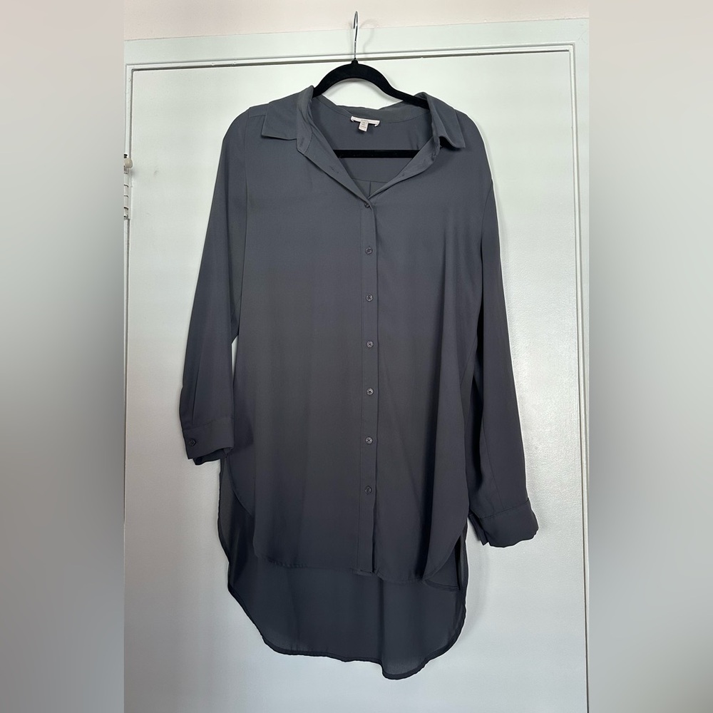 Como Vintage Dark Gray Button-Up Blouse Tunic